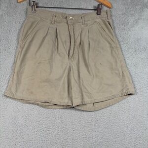 Woolrich Mens Khaki Pleated Cotton Shorts Size 32 Made in USA Casual Summer